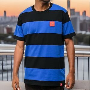 Chocolate Red Square Stripped Blue/Black Size Small 100% Cotton Premium T-Shirt